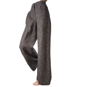 Vintage Express Herringbone Wide Leg Trousers Wool Blend Dark Academia Gray 2R